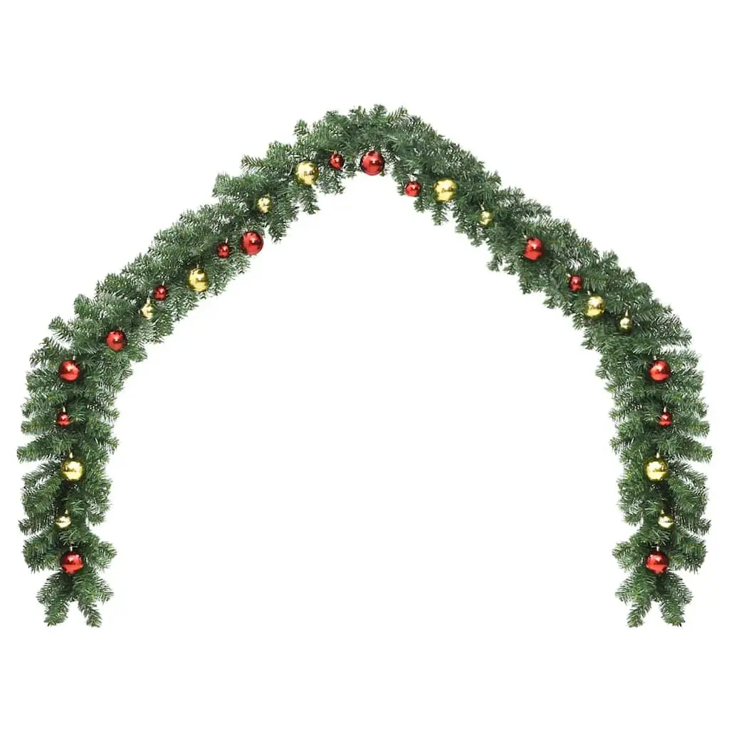 5m Green Christmas Garland with Baubles and LED Lights