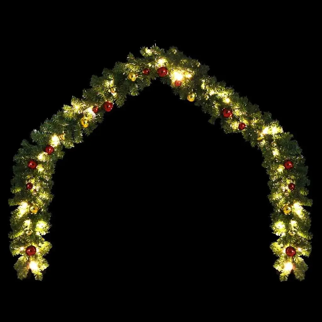 5m Green Christmas Garland with Baubles and LED Lights