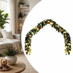 20m Green Christmas Garland with Baubles and LEDs