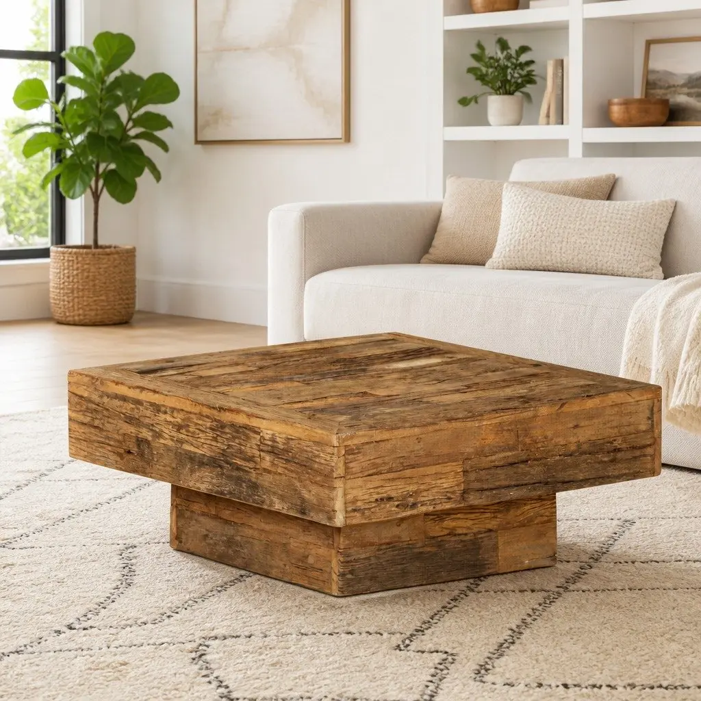 Coffee Table Solid Reclaimed Wood 70x70x30cm Brown Vintage Retro