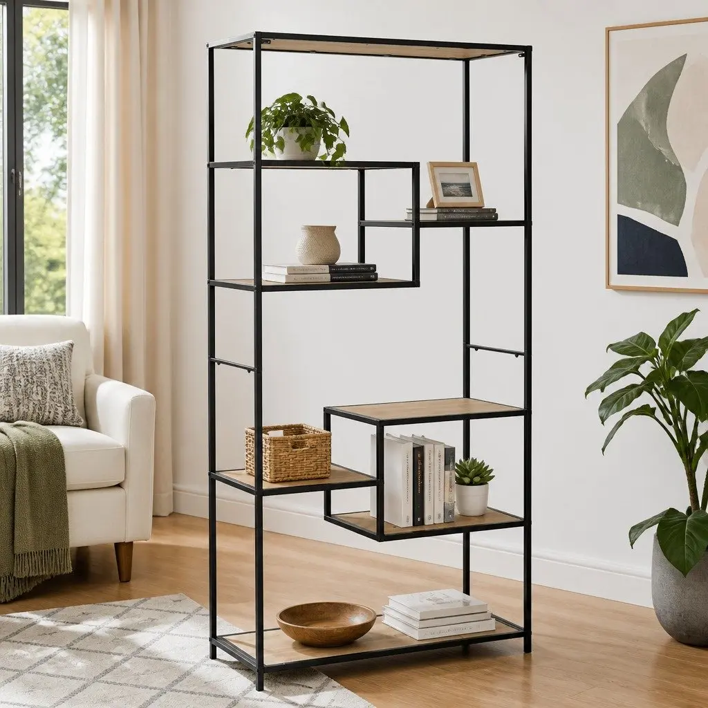 Bookcase Solid Firwood Steel Frame 90.5cm x 35cm x 180cm Black