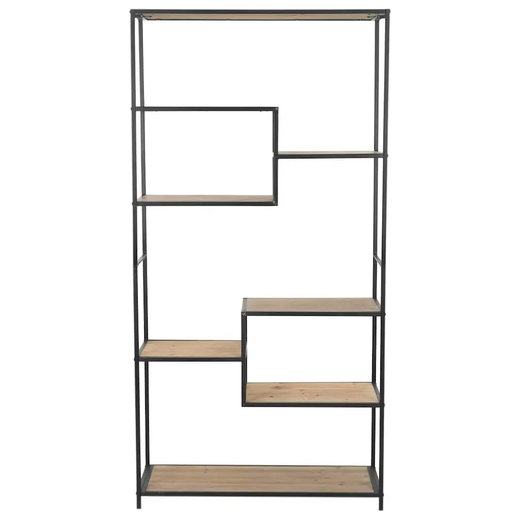 Bookcase Solid Firwood Steel Frame 90.5cm x 35cm x 180cm Black