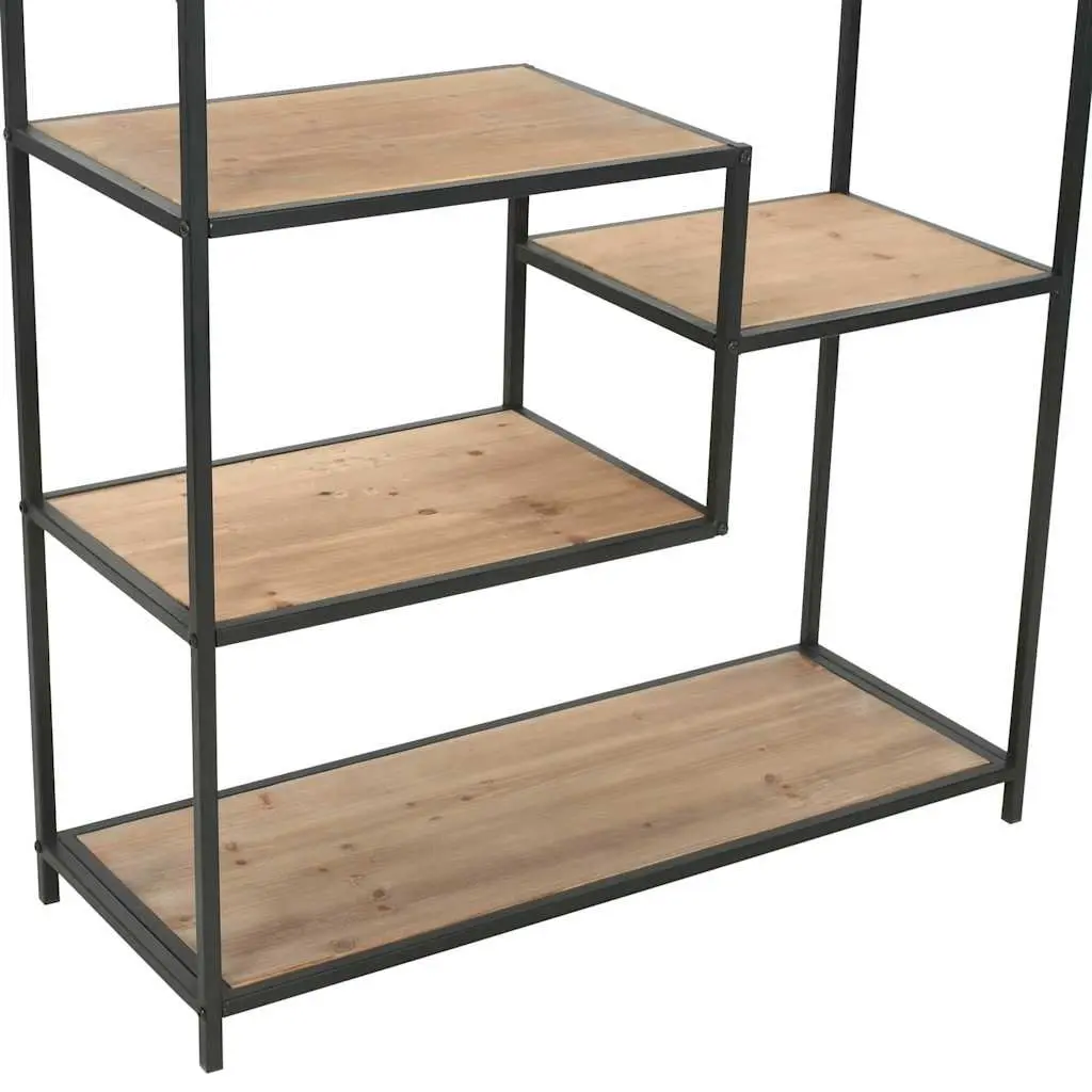 Bookcase Solid Firwood Steel Frame 90.5cm x 35cm x 180cm Black