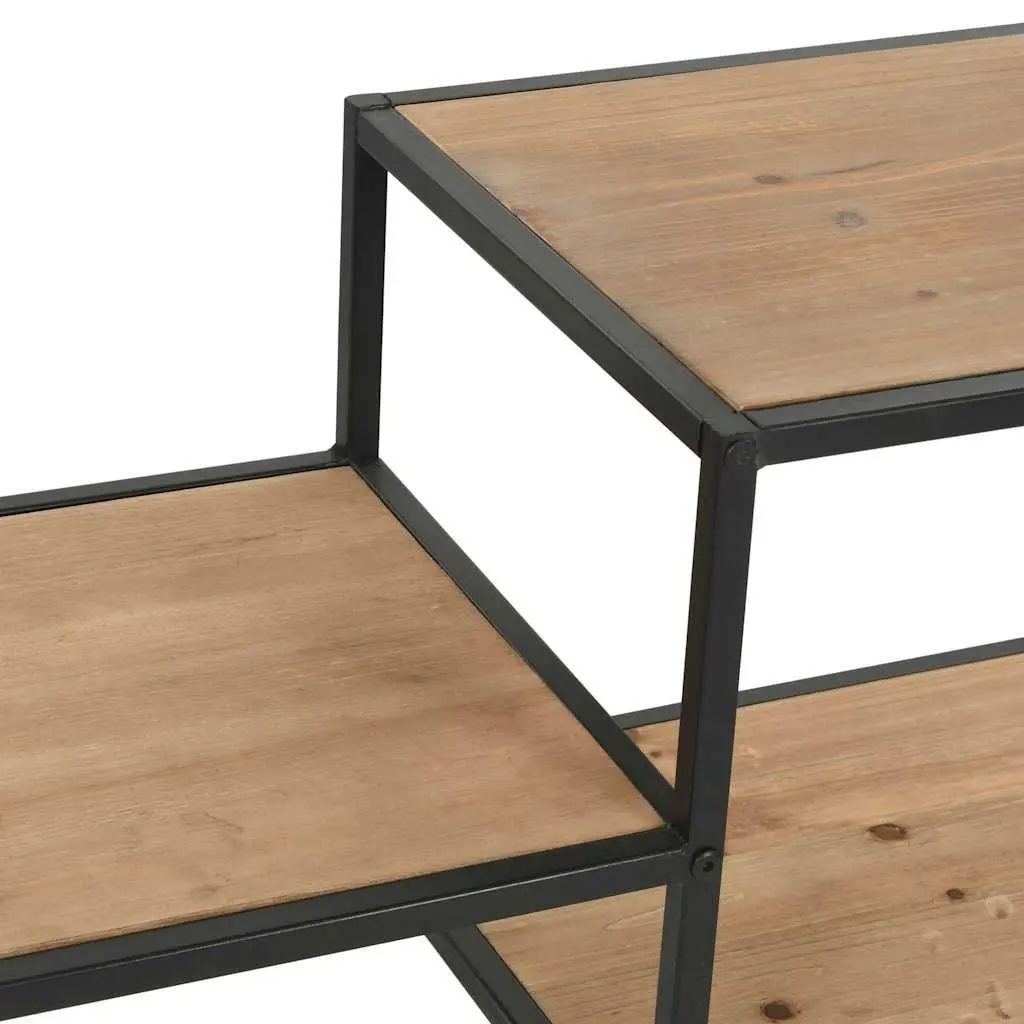 Bookcase Solid Firwood Steel Frame 90.5cm x 35cm x 180cm Black
