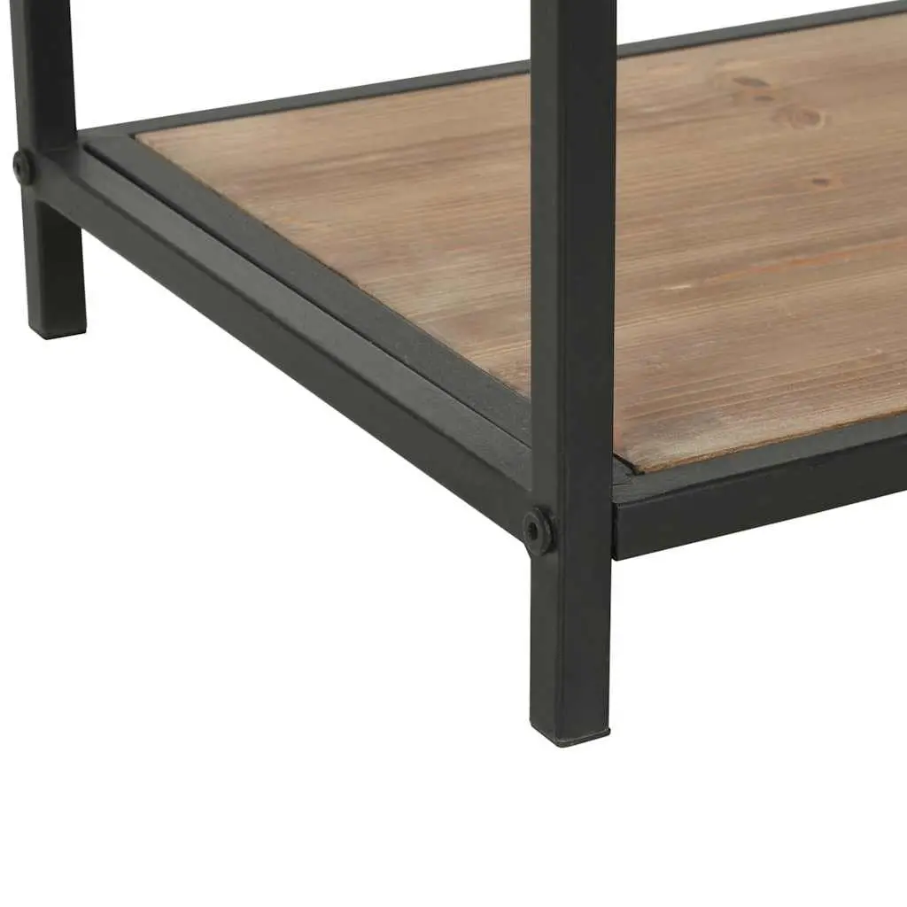 Bookcase Solid Firwood Steel Frame 90.5cm x 35cm x 180cm Black