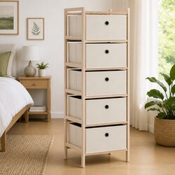 High-Quality Cedar Wood Storage Rack with 5 Baskets