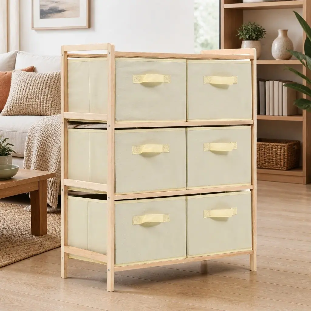 Cedar Wood Storage Rack with 6 Baskets
