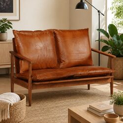 Sturdy 2-Seater Sofa with Solid Acacia Wood Frame