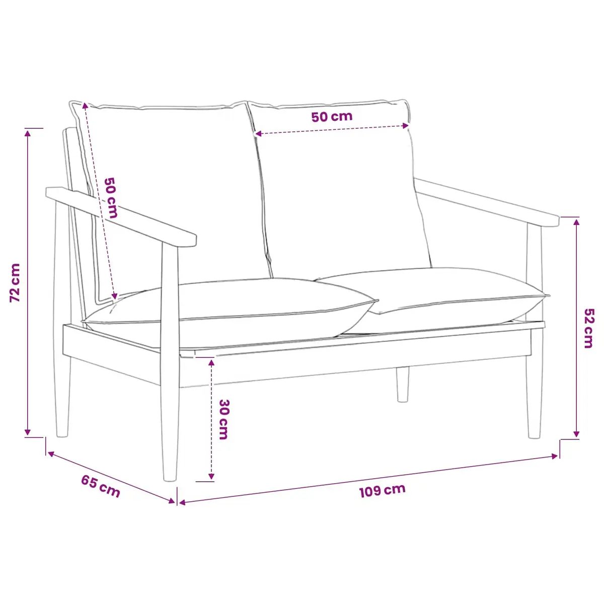 2-Seater Sofa with Solid Acacia Wood Frame