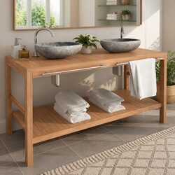 Solid Teak Bathroom Vanity Cabinet 132x45x75cm Brown