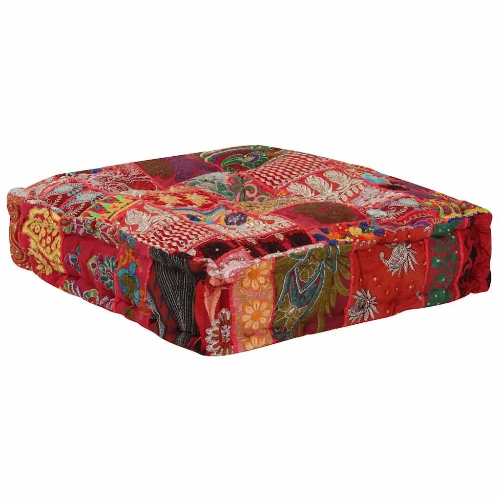 Handmade Cotton Patchwork Pouffe with Embroidery