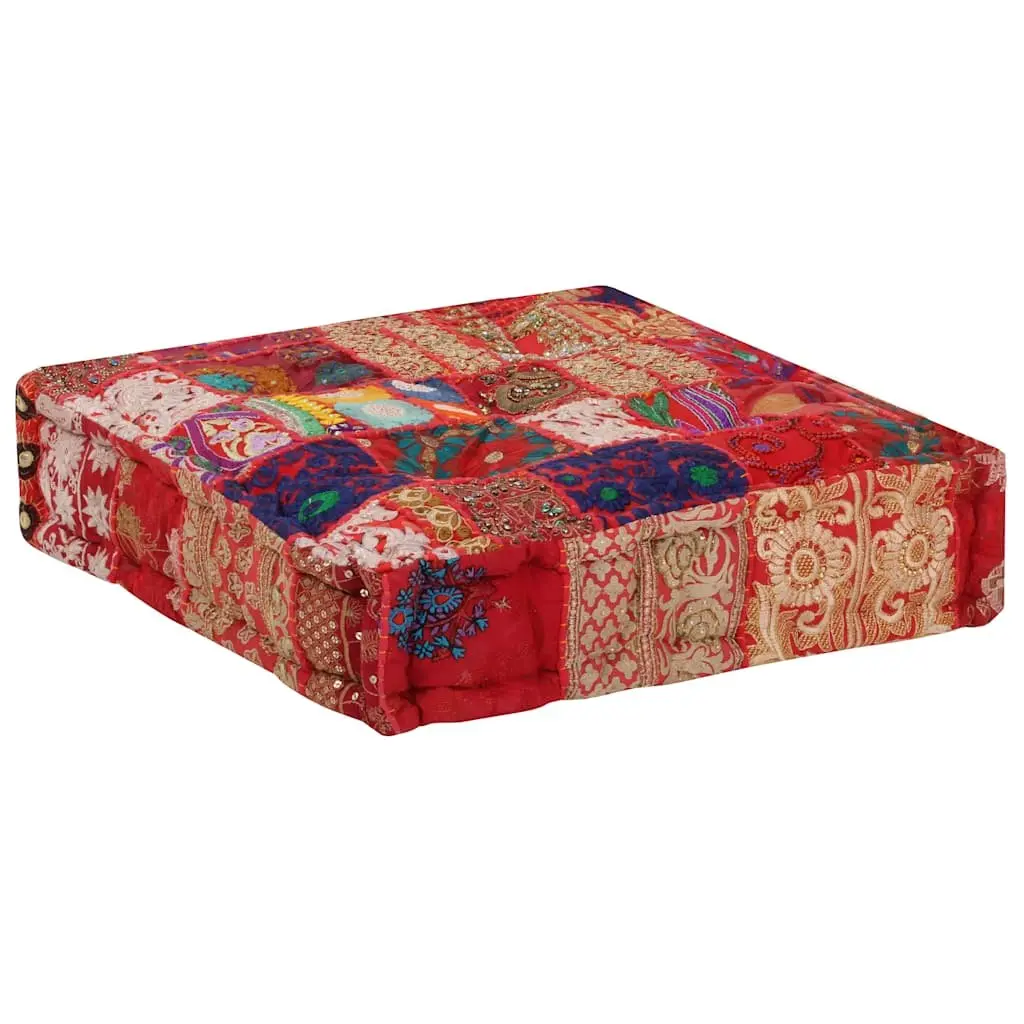 Handmade Cotton Patchwork Pouffe with Embroidery