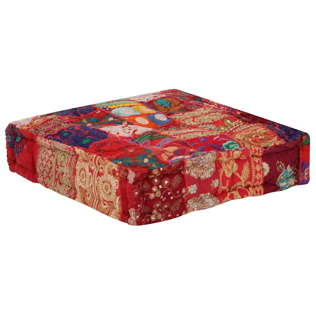 Handmade Cotton Patchwork Pouffe with Embroidery