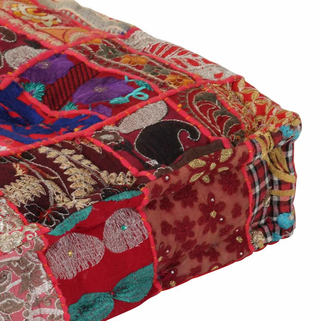 Handmade Cotton Patchwork Pouffe with Embroidery