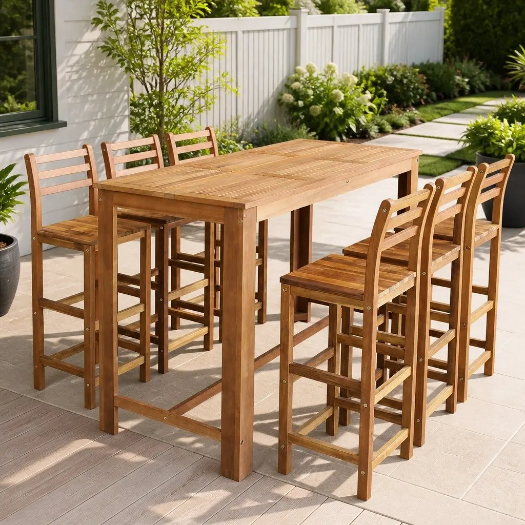 Bar Table and Chair Set Wooden 7 Pieces Brown