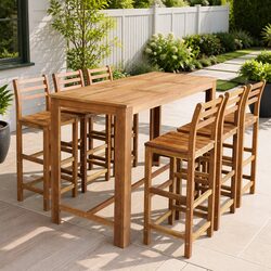 Sturdy 7-Piece Wooden Bar Table and Chair Set