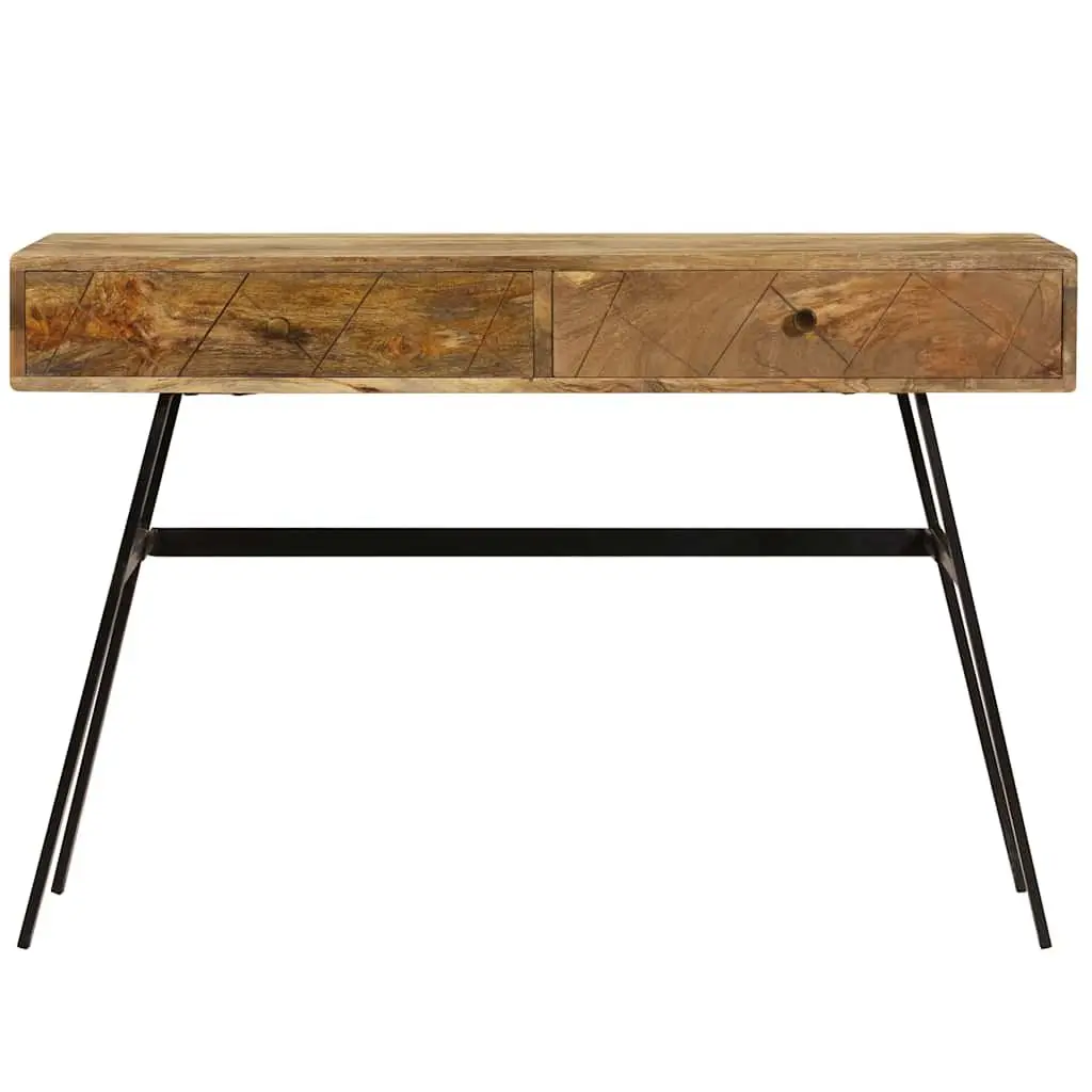 Writing Desk Solid Mango Wood 110x50x76cm Brown with 2 Drawers Industrial Steel Legs