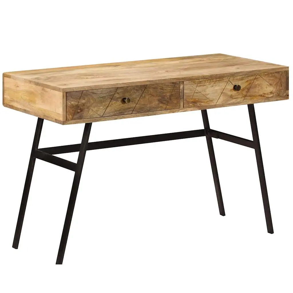 Writing Desk Solid Mango Wood 110x50x76cm Brown with 2 Drawers Industrial Steel Legs