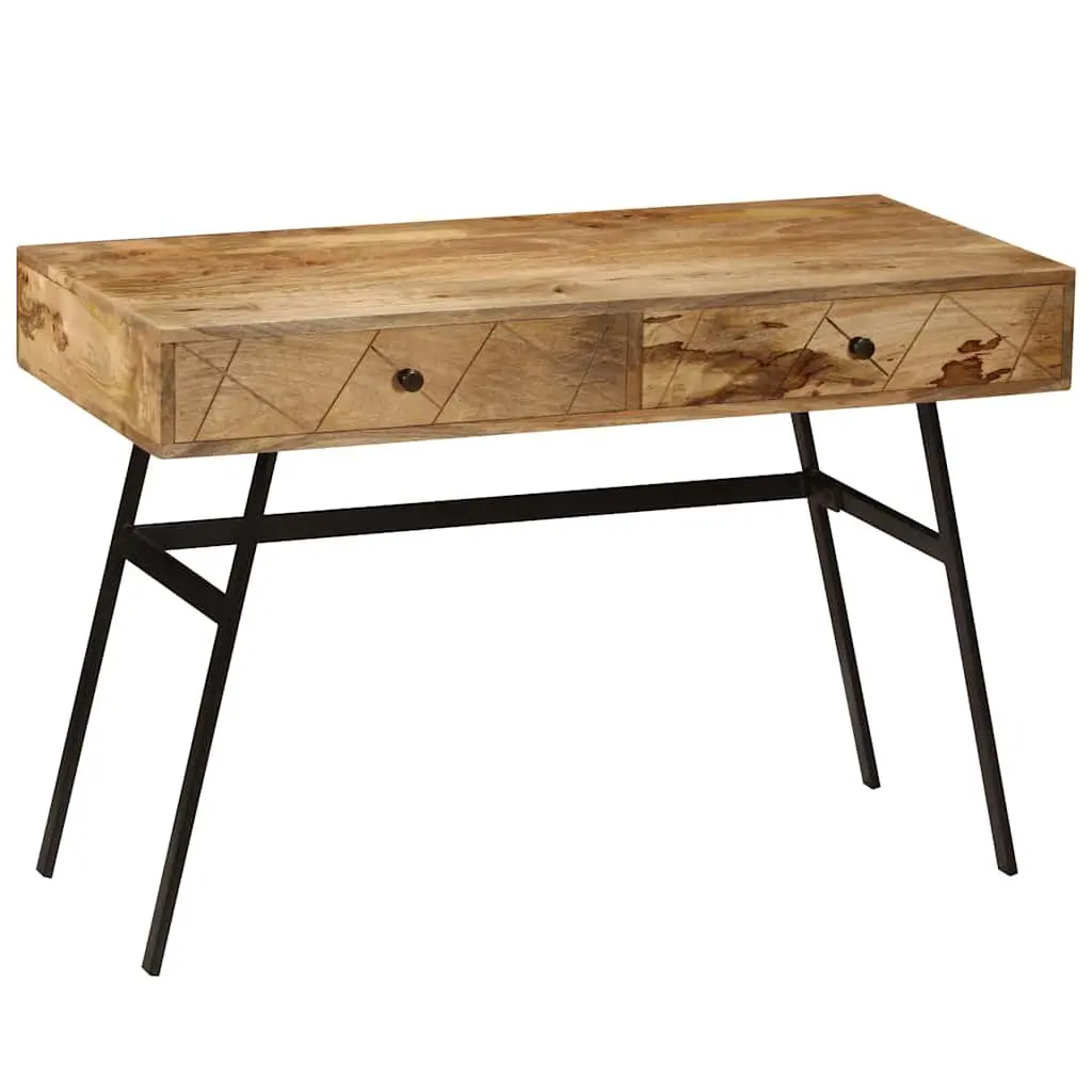 Writing Desk Solid Mango Wood 110x50x76cm Brown with 2 Drawers Industrial Steel Legs