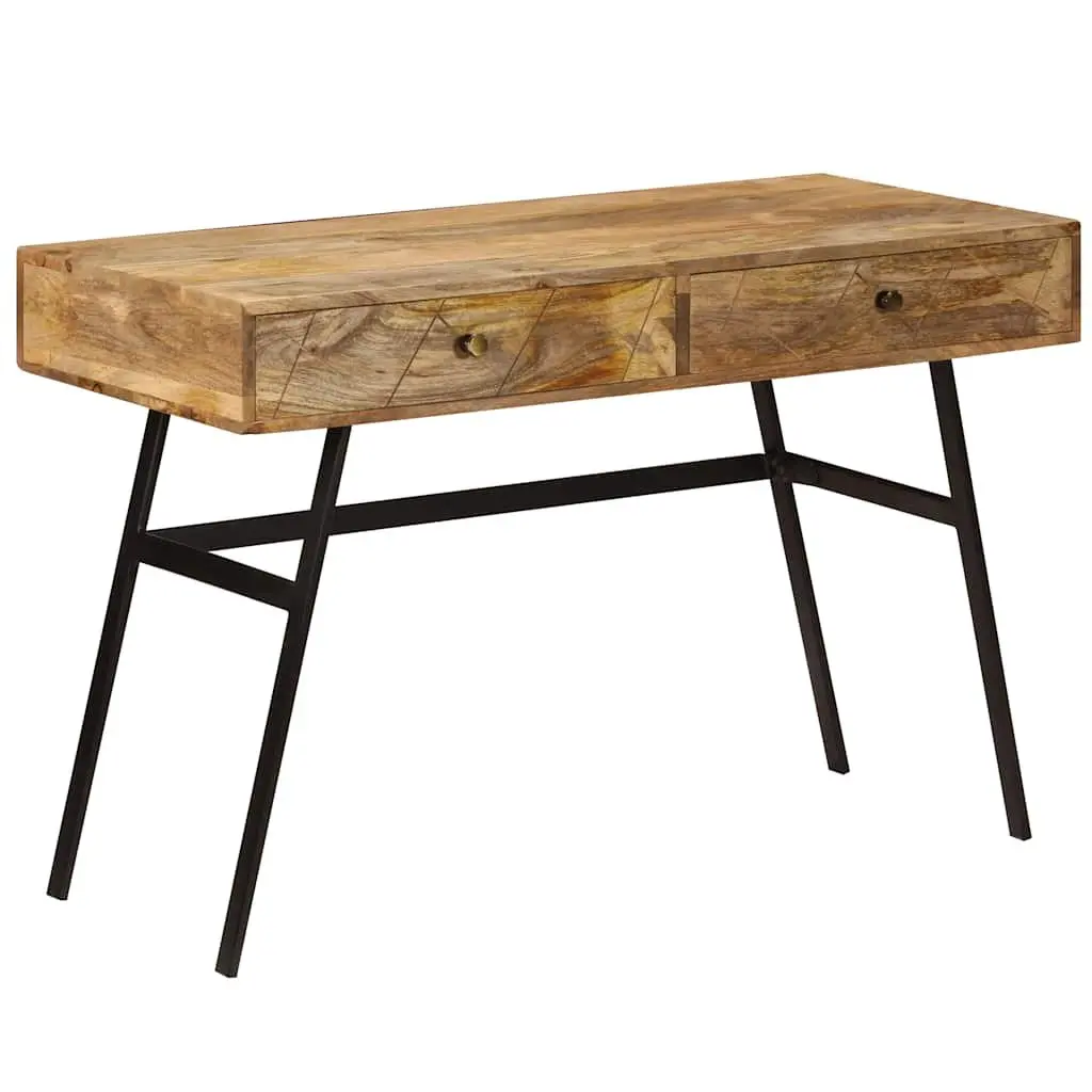 Writing Desk Solid Mango Wood 110x50x76cm Brown with 2 Drawers Industrial Steel Legs