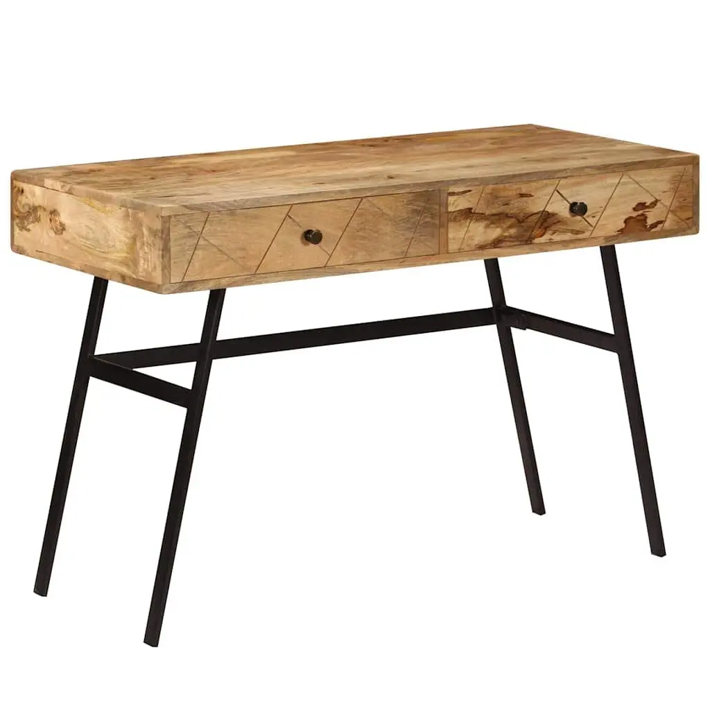 Writing Desk Solid Mango Wood 110x50x76cm Brown with 2 Drawers Industrial Steel Legs