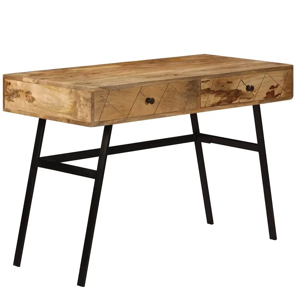 Writing Desk Solid Mango Wood 110x50x76cm Brown with 2 Drawers Industrial Steel Legs