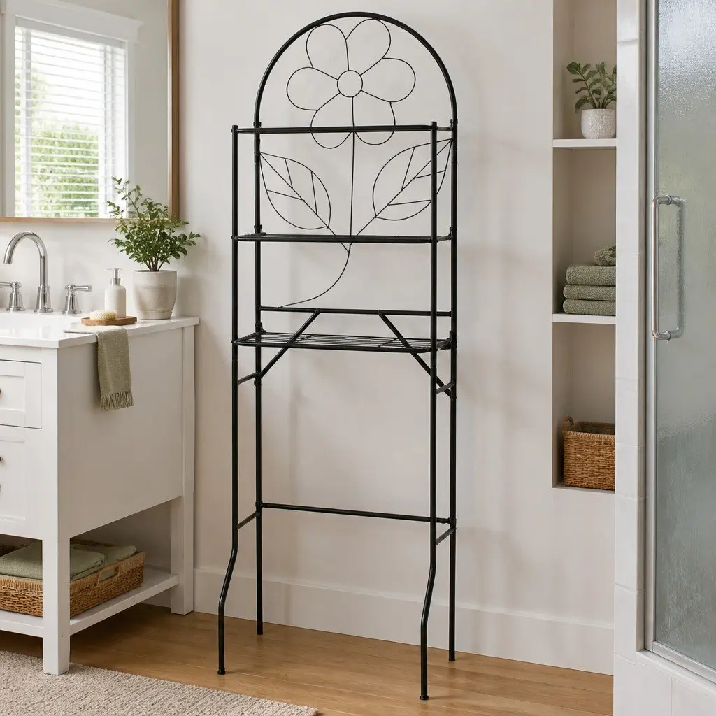 Steel Frame Black Bathroom Toilet Rack 60x33x174cm