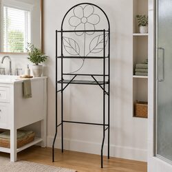 Bathroom Toilet Rack Storage Organizer Steel Frame Black 60x33x174cm