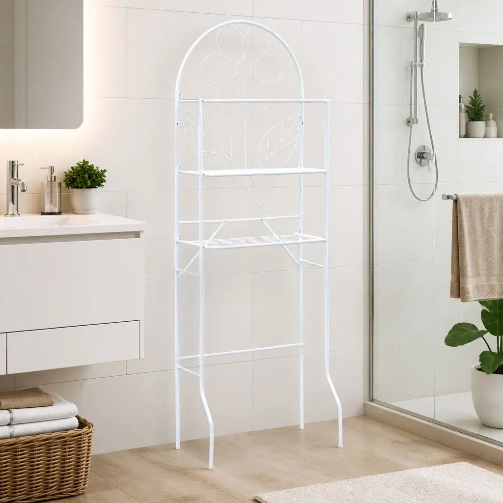 White Bathroom Storage Rack for Towels and Supplies