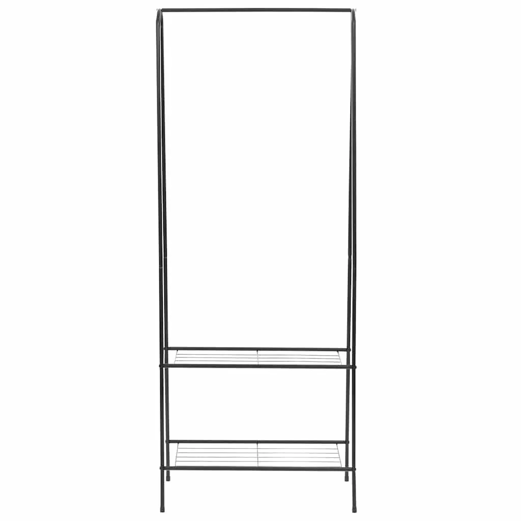 Black Garment Stand with 2 Storage Shelves