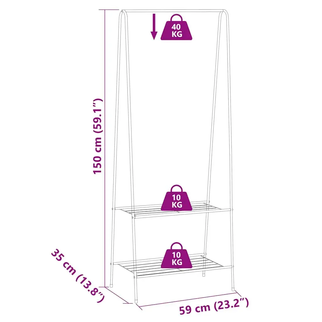 Black Garment Stand with 2 Storage Shelves
