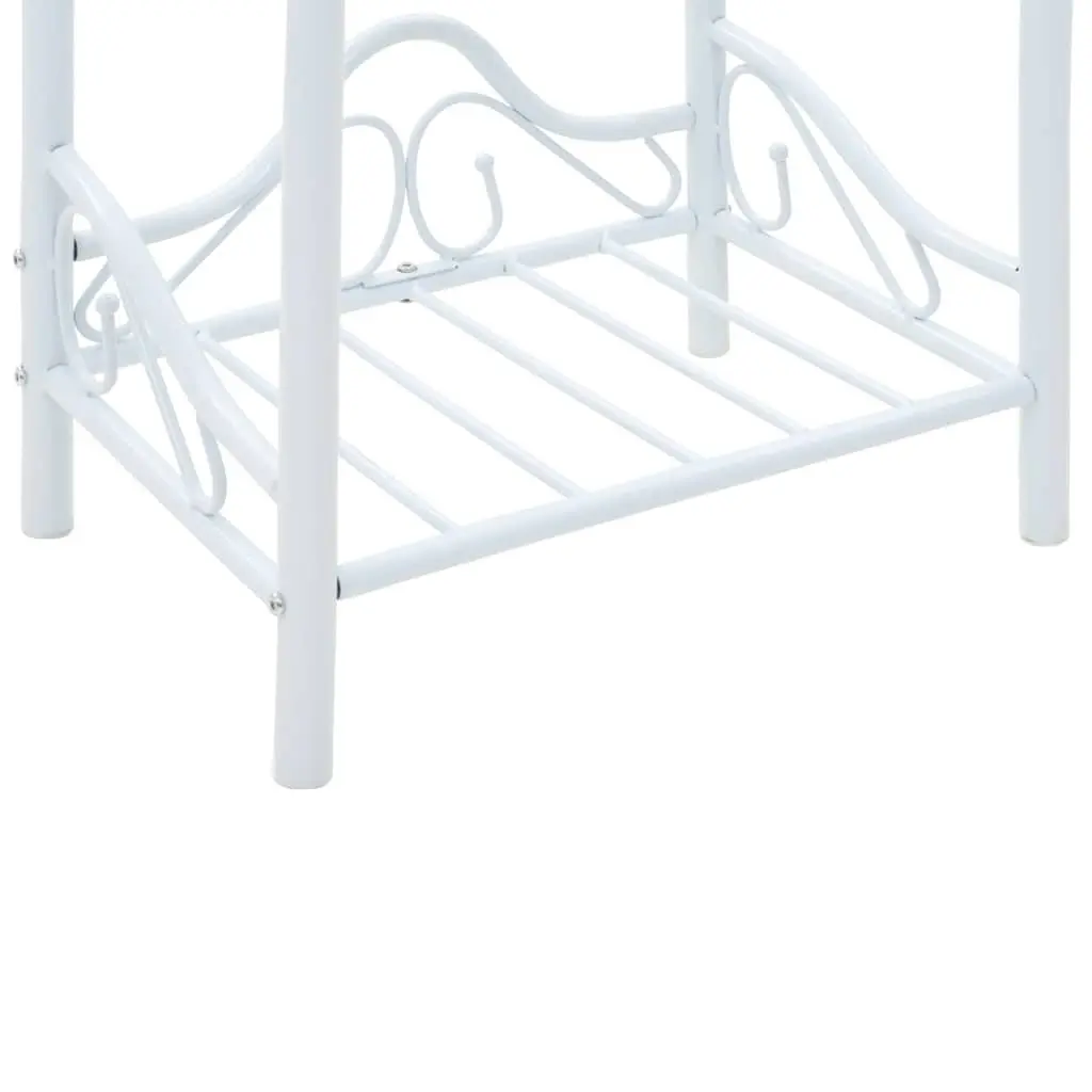 White Steel Frame Bedside Table with Glass Shelves