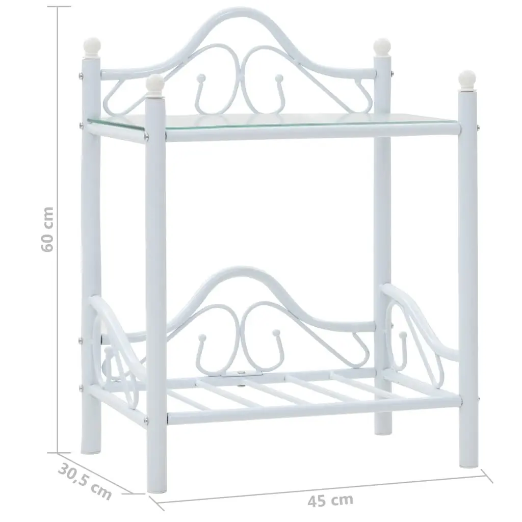 Bedside Tables Steel Tempered Glass 45x30.5x60 cm White 2 Piece Set