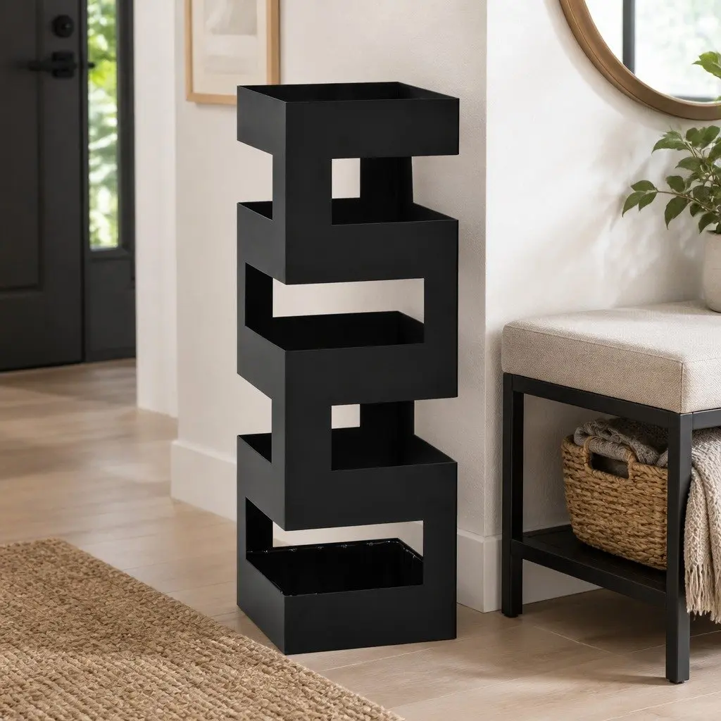 Umbrella Stand Powder-coated Steel Black Modern Holder