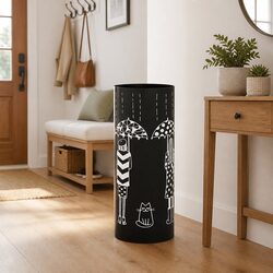 Black Steel Umbrella Stand with Drip Tray for Sticks