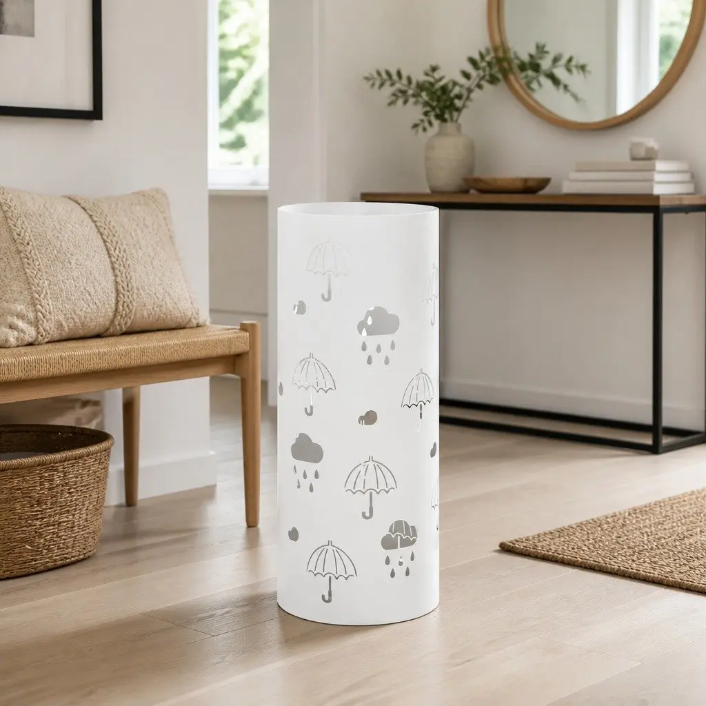 White Steel Umbrella Stand for Entryway