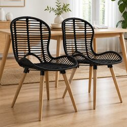 Durable Natural Rattan Dining Chairs Set of 2