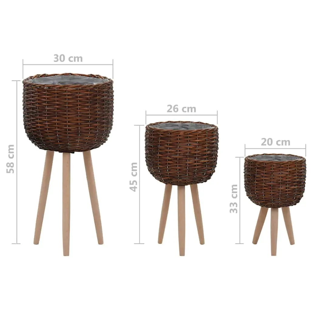 Wicker Planter Set 3 pcs Brown Rattan Garden Potting Pots Rustic Home Decor