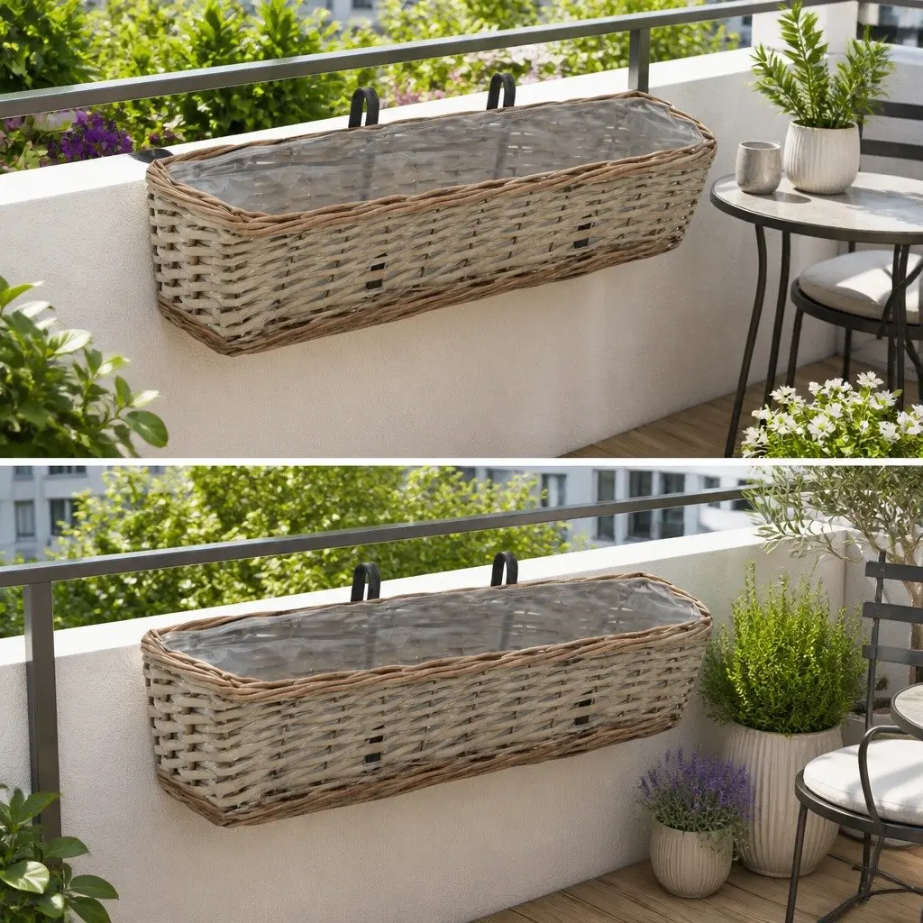 Wicker Planter PE Lining 60 cm Brown Hanging 2 Piece