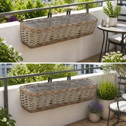 60 cm Brown Wicker Balcony Planters with PE Lining - Set of 2