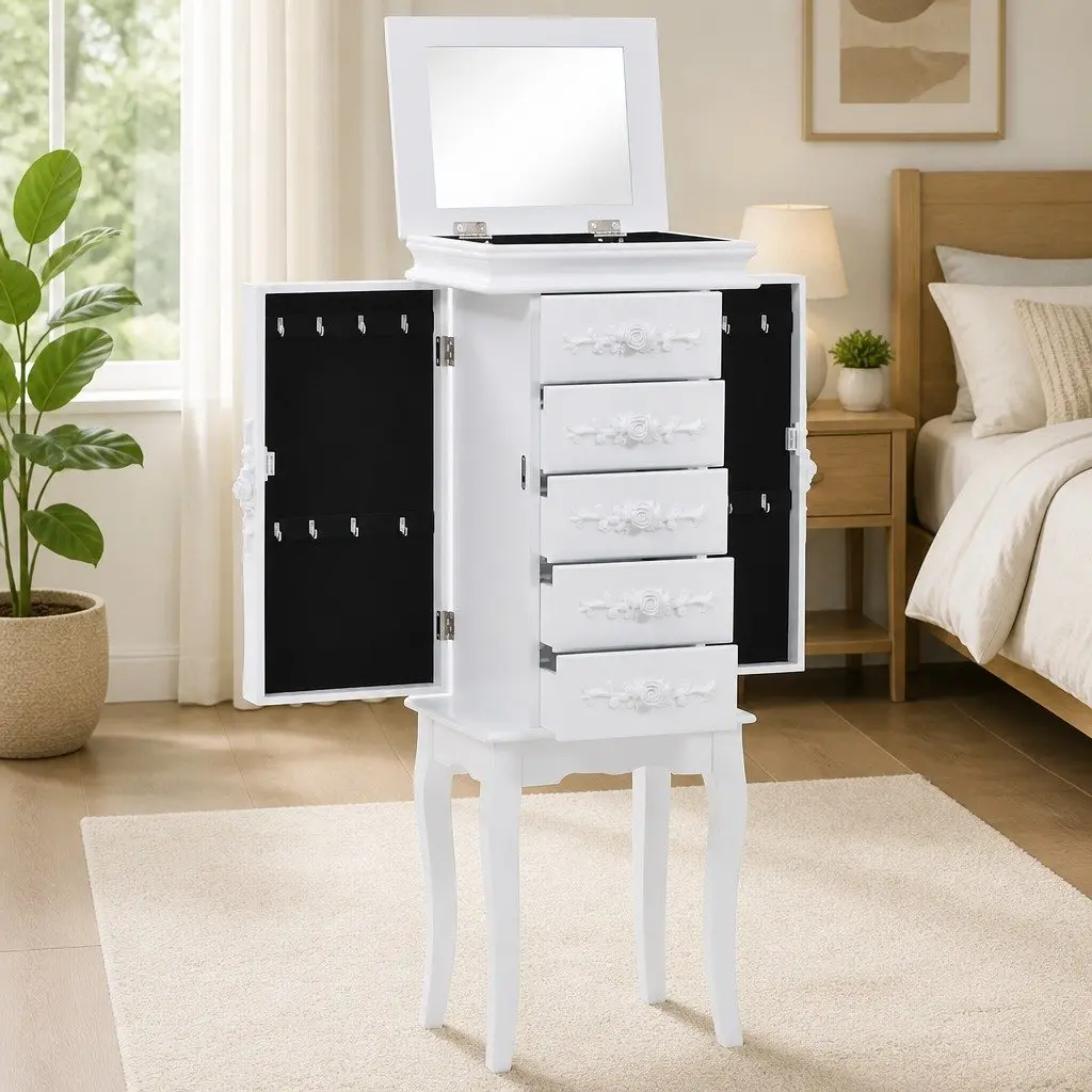Jewelry Cabinet MDF White Free Standing Storage Box Organizer