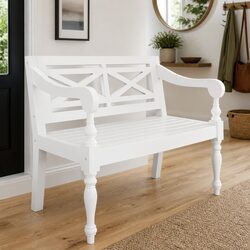 Solid Mahogany Wooden Storage Bench with Curved Armrests