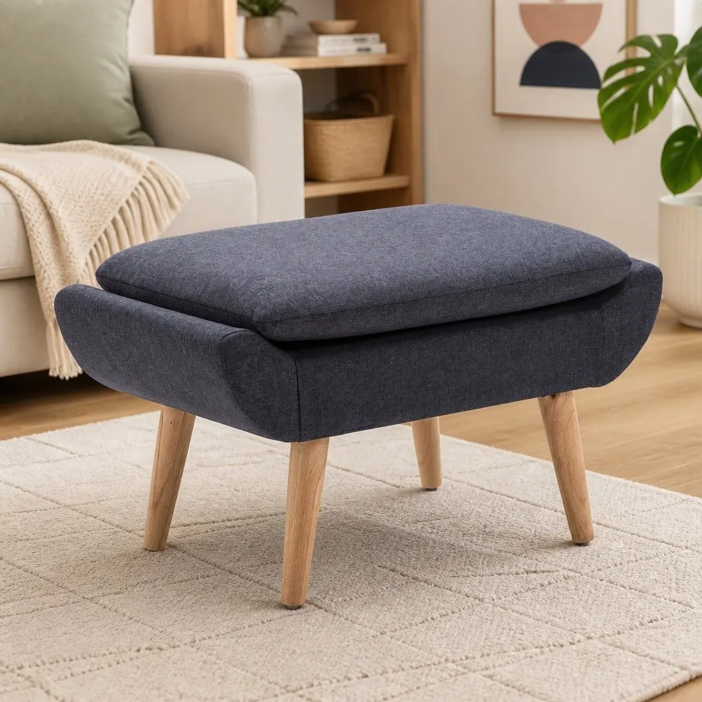 Footstool Polyester Fabric 73 x 43 x 42 cm Grey