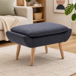 Grey Fabric Upholstered Footstool Ottoman with Padded Seat