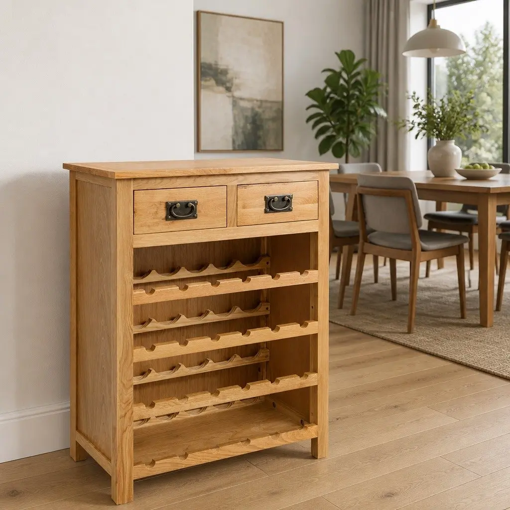 Solid Oak Wine Cabinet for Home Bar Storage