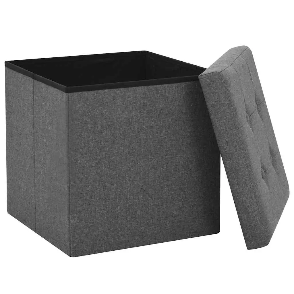Folding Storage Stools MDF Faux Linen Grey Set of 2
