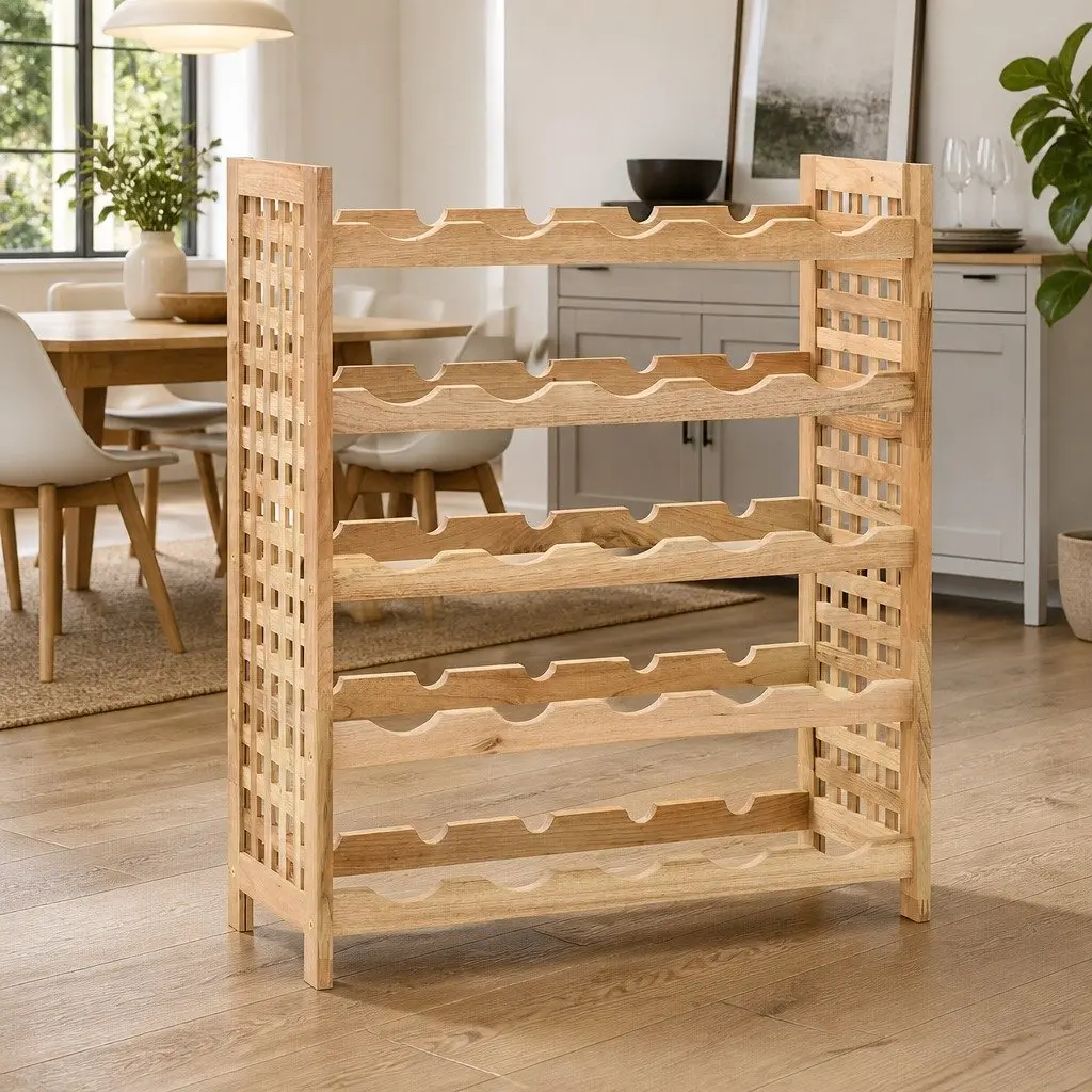 5-Tier Wine Rack for 25 Bottles in Solid Walnut
