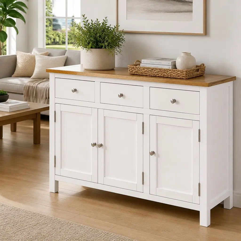Brown Solid Oak Wood Sideboard 110x33.5x70 cm