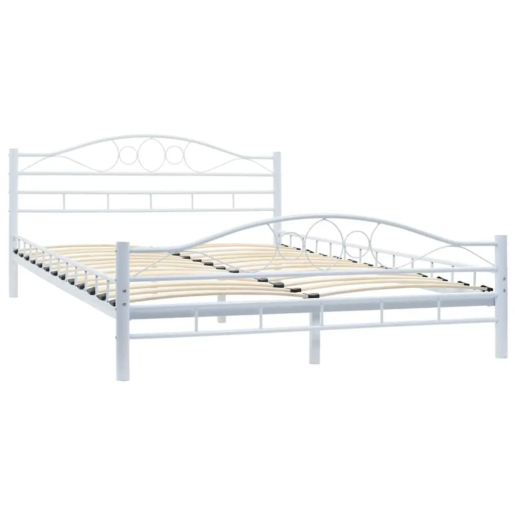 White Metal Double Bed Frame with Slatted Base 137x187 cm