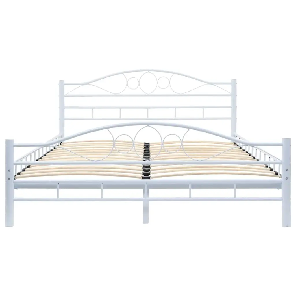 White Metal Double Bed Frame with Slatted Base 137x187 cm
